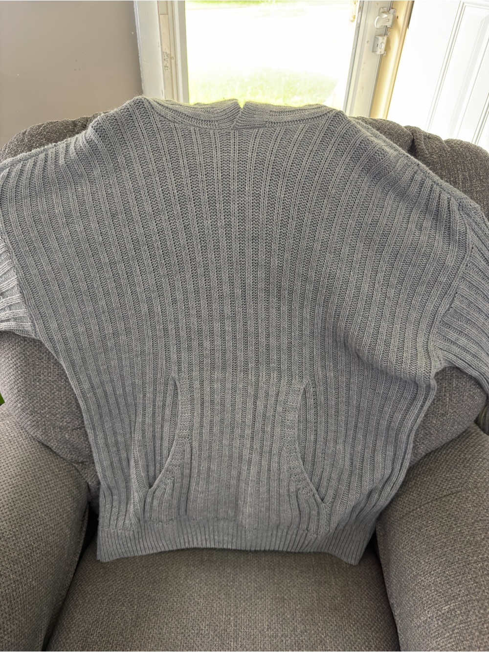 boohooMAN Light Grey Boxy Fit Ribbed Knitted Hoodie Size L